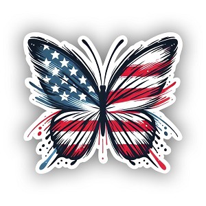 Abstract USA Flag Butterfly  Sticker (Peel N' Stick)