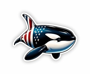 Orca Killer Whale USA Flag  Sticker (Peel N' Stick)