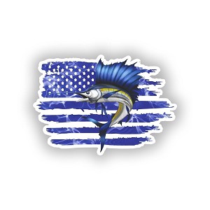 USA Flag Sailfish Offshore Pelagic Fish   Sticker (Peel N' Stick)