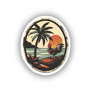 Retro Chicken and Palm Tree.   Sticker (Peel N' Stick)