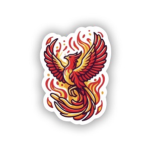 Retro Phoenix Rising from Flames   STICKER (Peel N' Stick)