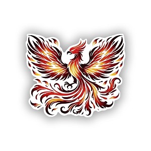 Retro Phoenix Rising from Flames   STICKER (Peel N' Stick)