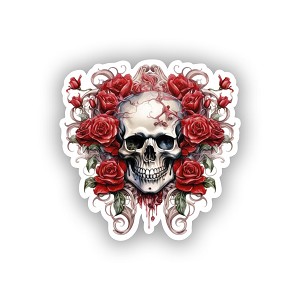 Gothic Skull Red Roses   STICKER (Peel N' Stick)