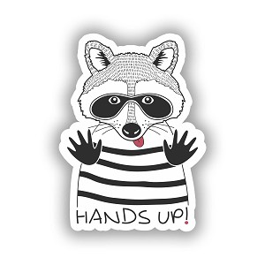 Funny Raccoon HandsUp.  Sticker (Peel N' Stick)