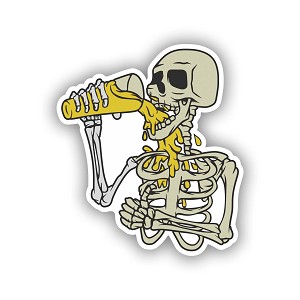 Skeleton Drinking Beer.  Sticker (Peel N' Stick)