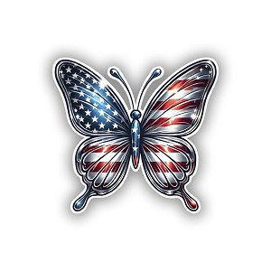 Metallic Sheen USA Flag Butterfly.  Sticker (Peel N' Stick)
