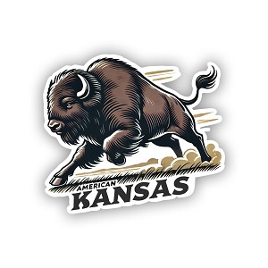 Kansas American Bison in Motion.  Sticker (Peel N' Stick )