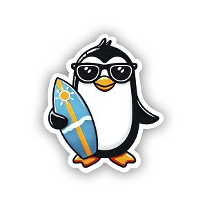 Surf's Up Penguin.   Sticker  (Peel N' Stick)