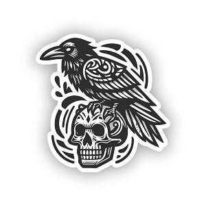 Tribal Tattoo Raven Crow on Skull.  Sticker (Peel N' Stick)