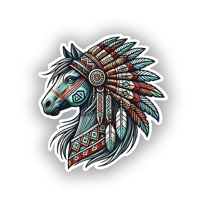 Fierce Tribal Horse with Feathered Headdress. Sticker (Peel N' Stick)