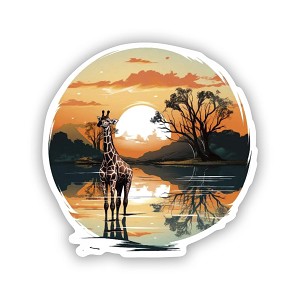 Giraffe Sunset.  Sticker (Peel N' Stick)