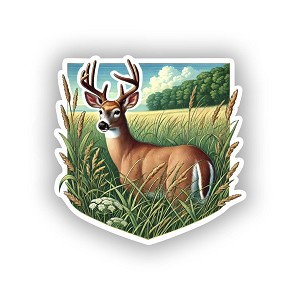 White-Tailed Deer in Meadow.  Sticker (Peel N' Stick)