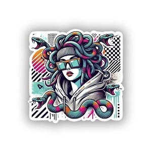 Modern Neon Medusa Greek Mythology.  Sticker (Peel N' Stick)
