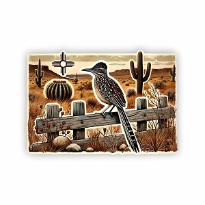 Roadrunner on Rustic Fence.  Sticker (Peel N' Stick)