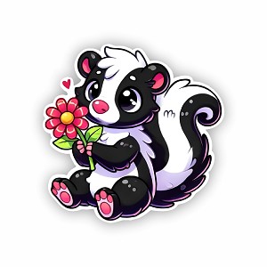 Skunk with Flower.  Sticker (Peel N' Stick)