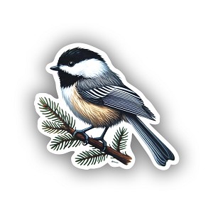 Black-Capped Chickadee Woodland.  Sticker (Peel N' Stick)