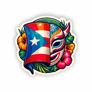 Puerto Rican Flag with Vejigante Mask.  Sticker (Peel N' Stick)