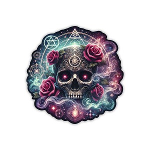 Mystical Skull with Glowing Roses and Mist Sticker (Peel N' Stick)