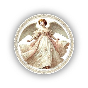 Victorian Angel Round  Sticker (Peel N' Stick)