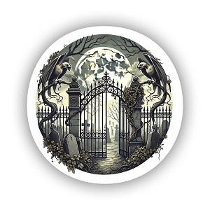 Haunted Cemetery Gate Round  Sticker (Peel N'Stick)