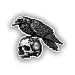 Gothic Crow and Skull  Sticker (Peel N' Stick)