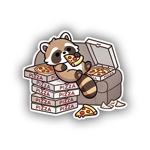 Racoon Eating Pizza Lazy on Boxes  Sticker (Peel N' Stick)