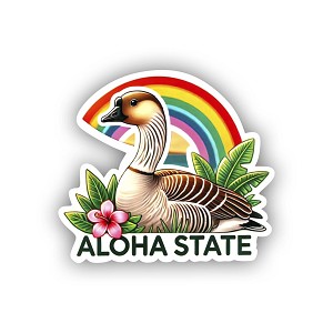 Hawaiian Goose Nene by Aloha State Sign with Rainbow   Sticker (Peel N' Stick)