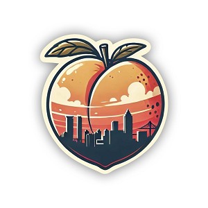 Georgia Peach with Atlanta Skyline Urban Southern Pride Fusion  Sticker (Peel N' Stick)