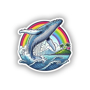 Whale Breaching Ocean with Rainbow and Hawaiian Islands Sticker (Peel N' Stick)