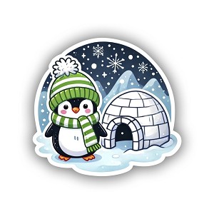 Penguin Igloo Snowy Landscape  Sticker (Peel N' Stick) 