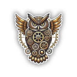 Steampunk Owl Mechanical  Sticker (Peel N' Stick)