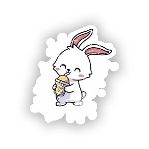 Bunny Drinking Boba Bubble Tea  Sticker (Peel N' Stick)