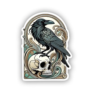 Art Nouveau Raven Crow on Skull  Sticker (Peel N' Stick)