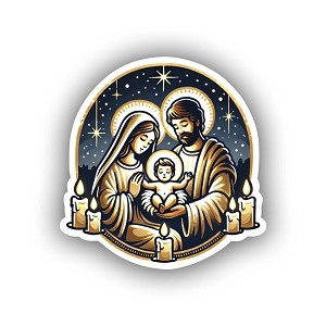 Holy Family with Golden Halos and Candlelight  Sticker (Peel N' Stick)