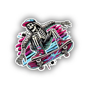 High-Energy Skeleton Skateboarding Sticker (Peel N' Stick)
