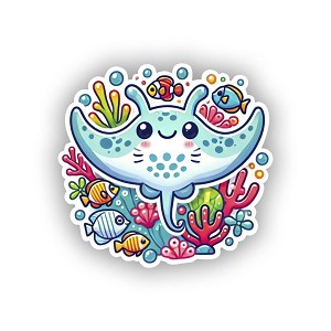 Cartoon Manta Ray Sticker  (Peel N' Stick)