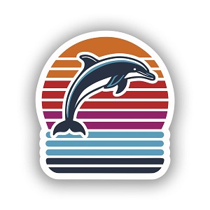 Retro Dolphin Silhouette Jumping Over Sunset  Sticker (Peel N' Stick)