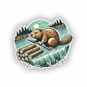 Beaver Carrying Log  Sticker (Peel N' Stick)