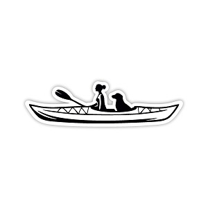 Classic Extended Kayak with Girl and Dog Silhouette Sticker (Peel N' Stick)