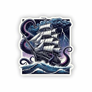Stormy Kraken and Sailing Ship  Sticker (Peel N' Stick)