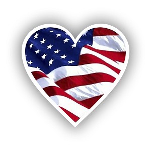 USA Flag  Heart Shape  Sticker (Peel N' Stick)