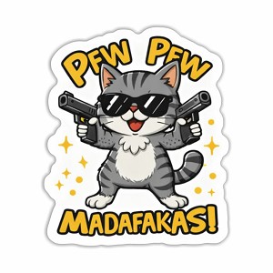 Cat, Pew Pew, Madafakas!  Sticker (Peel N' Stick)