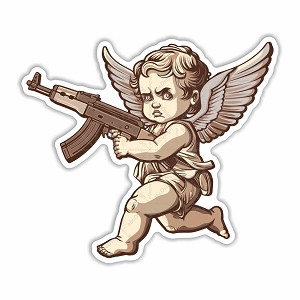 Cupid with AK47, Cherub with AK47 Sticker (Peel N'Stick)