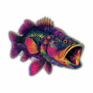 Psychedelic Largemouth Bass Fish, Sticker  (Peel N' Stick)