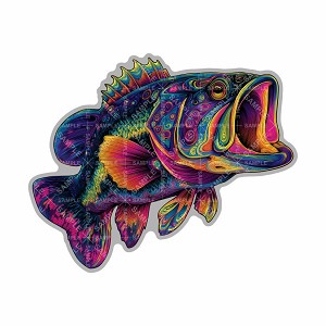 Psychedelic Largemouth Bass Fish, Sticker  (Peel N' Stick)