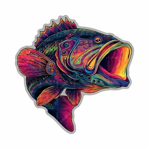 Psychedelic Largemouth Bass Fish, Sticker  (Peel N' Stick)