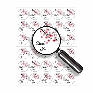 Thank You Pink Cherry Blossom Round Dot Stickers