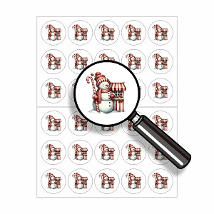 Christmas Snowman Candy Cane  Round Dot Stickers