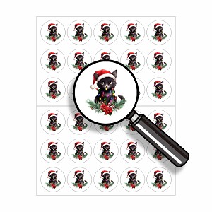 Christmas Black Cat Round Dot Stickers