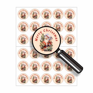Merry Christmas Santa Desert Cactus  Round Dot Stickers